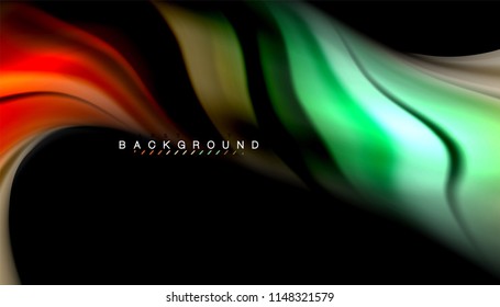 Colores fluidos fondo abstracto, diseño líquido retorcido sobre fondo negro, mármol colorido o textura de ondas plásticas, plantilla multicolor para presentación de negocios o tecnología o portada de folletos web