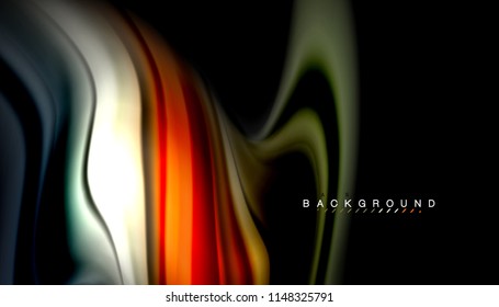 Fluid colors abstract background, twisted liquid design on black, colorful marble or plastic wave texture backdrop, multicolored template for business or technology presentation or web brochure cover
