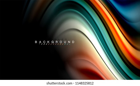 Fluid colors abstract background, twisted liquid design on black, colorful marble or plastic wave texture backdrop, multicolored template for business or technology presentation or web brochure cover