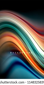 Fluid colors abstract background, twisted liquid design on black, colorful marble or plastic wave texture backdrop, multicolored template for business or technology presentation or web brochure cover