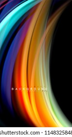 Fluid colors abstract background, twisted liquid design on black, colorful marble or plastic wave texture backdrop, multicolored template for business or technology presentation or web brochure cover