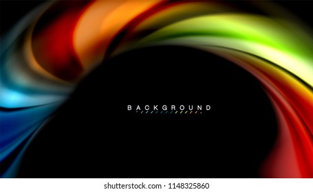 Fluid colors abstract background, twisted liquid design on black, colorful marble or plastic wave texture backdrop, multicolored template for business or technology presentation or web brochure cover