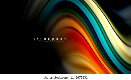 Colores fluidos fondo abstracto, diseño líquido retorcido sobre fondo negro, mármol colorido o textura de ondas plásticas, plantilla multicolor para presentación de negocios o tecnología o portada de folletos web