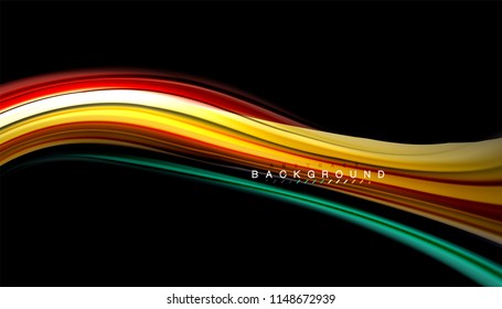 Fluid colors abstract background, twisted liquid design on black, colorful marble or plastic wave texture backdrop, multicolored template for business or technology presentation or web brochure cover