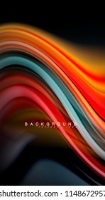 Fluid colors abstract background, twisted liquid design on black, colorful marble or plastic wave texture backdrop, multicolored template for business or technology presentation or web brochure cover