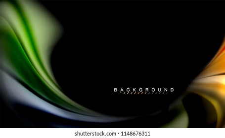 Fluid colors abstract background, twisted liquid design on black, colorful marble or plastic wave texture backdrop, multicolored template for business or technology presentation or web brochure cover