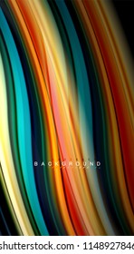Fluid colors abstract background, twisted liquid design on black, colorful marble or plastic wave texture backdrop, multicolored template for business or technology presentation or web brochure cover