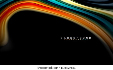 Fluid colors abstract background, twisted liquid design on black, colorful marble or plastic wave texture backdrop, multicolored template for business or technology presentation or web brochure cover