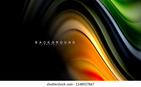 Fluid colors abstract background, twisted liquid design on black, colorful marble or plastic wave texture backdrop, multicolored template for business or technology presentation or web brochure cover
