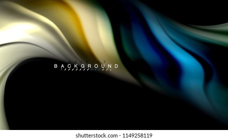 Fluid colors abstract background, twisted liquid design on black, colorful marble or plastic wave texture backdrop, multicolored template for business or technology presentation or web brochure cover