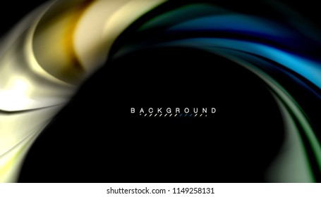 Fluid colors abstract background, twisted liquid design on black, colorful marble or plastic wave texture backdrop, multicolored template for business or technology presentation or web brochure cover