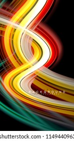 Fluid colors abstract background, twisted liquid design on black, colorful marble or plastic wave texture backdrop, multicolored template for business or technology presentation or web brochure cover