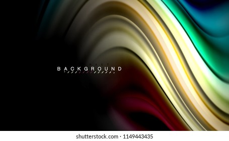 Fluid colors abstract background, twisted liquid design on black, colorful marble or plastic wave texture backdrop, multicolored template for business or technology presentation or web brochure cover