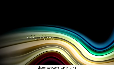 Fluid colors abstract background, twisted liquid design on black, colorful marble or plastic wave texture backdrop, multicolored template for business or technology presentation or web brochure cover