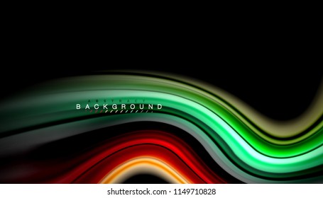Fluid colors abstract background, twisted liquid design on black, colorful marble or plastic wave texture backdrop, multicolored template for business or technology presentation or web brochure cover