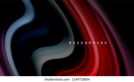 Fluid colors abstract background, twisted liquid design on black, colorful marble or plastic wave texture backdrop, multicolored template for business or technology presentation or web brochure cover