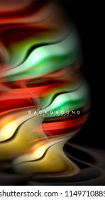 Fluid colors abstract background, twisted liquid design on black, colorful marble or plastic wave texture backdrop, multicolored template for business or technology presentation or web brochure cover
