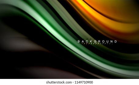 Fluid colors abstract background, twisted liquid design on black, colorful marble or plastic wave texture backdrop, multicolored template for business or technology presentation or web brochure cover