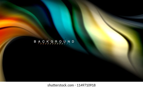 Colores fluidos fondo abstracto, diseño líquido retorcido sobre fondo negro, mármol colorido o textura de ondas plásticas, plantilla multicolor para presentación de negocios o tecnología o portada de folletos web