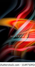 Fluid colors abstract background, twisted liquid design on black, colorful marble or plastic wave texture backdrop, multicolored template for business or technology presentation or web brochure cover
