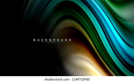 Fluid colors abstract background, twisted liquid design on black, colorful marble or plastic wave texture backdrop, multicolored template for business or technology presentation or web brochure cover