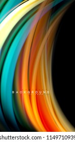 Fluid colors abstract background, twisted liquid design on black, colorful marble or plastic wave texture backdrop, multicolored template for business or technology presentation or web brochure cover