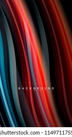 Fluid colors abstract background, twisted liquid design on black, colorful marble or plastic wave texture backdrop, multicolored template for business or technology presentation or web brochure cover