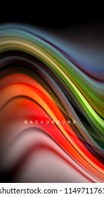 Fluid colors abstract background, twisted liquid design on black, colorful marble or plastic wave texture backdrop, multicolored template for business or technology presentation or web brochure cover