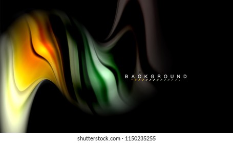 Fluid colors abstract background, twisted liquid design on black, colorful marble or plastic wave texture backdrop, multicolored template for business or technology presentation or web brochure cover