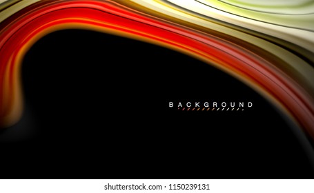 Fluid colors abstract background, twisted liquid design on black, colorful marble or plastic wave texture backdrop, multicolored template for business or technology presentation or web brochure cover
