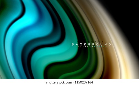 Fluid colors abstract background, twisted liquid design on black, colorful marble or plastic wave texture backdrop, multicolored template for business or technology presentation or web brochure cover
