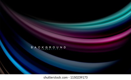 Fluid colors abstract background, twisted liquid design on black, colorful marble or plastic wave texture backdrop, multicolored template for business or technology presentation or web brochure cover
