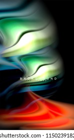 Colores fluidos fondo abstracto, diseño líquido retorcido sobre fondo negro, mármol colorido o textura de ondas plásticas, plantilla multicolor para presentación de negocios o tecnología o portada de folletos web