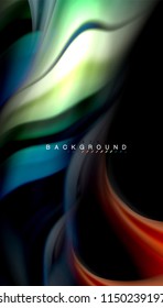 Fluid colors abstract background, twisted liquid design on black, colorful marble or plastic wave texture backdrop, multicolored template for business or technology presentation or web brochure cover