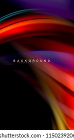 Fluid colors abstract background, twisted liquid design on black, colorful marble or plastic wave texture backdrop, multicolored template for business or technology presentation or web brochure cover