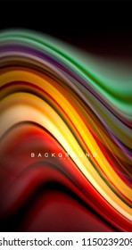 Colores fluidos fondo abstracto, diseño líquido retorcido sobre fondo negro, mármol colorido o textura de ondas plásticas, plantilla multicolor para presentación de negocios o tecnología o portada de folletos web