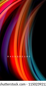 Fluid colors abstract background, twisted liquid design on black, colorful marble or plastic wave texture backdrop, multicolored template for business or technology presentation or web brochure cover
