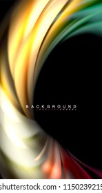 Colores fluidos fondo abstracto, diseño líquido retorcido sobre fondo negro, mármol colorido o textura de ondas plásticas, plantilla multicolor para presentación de negocios o tecnología o portada de folletos web