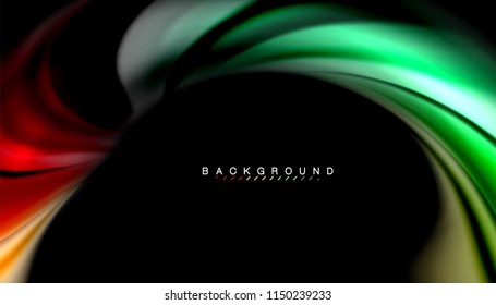 Fluid colors abstract background, twisted liquid design on black, colorful marble or plastic wave texture backdrop, multicolored template for business or technology presentation or web brochure cover