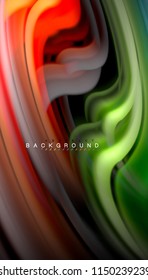 Fluid colors abstract background, twisted liquid design on black, colorful marble or plastic wave texture backdrop, multicolored template for business or technology presentation or web brochure cover