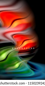 Fluid colors abstract background, twisted liquid design on black, colorful marble or plastic wave texture backdrop, multicolored template for business or technology presentation or web brochure cover
