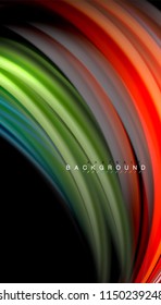 Fluid colors abstract background, twisted liquid design on black, colorful marble or plastic wave texture backdrop, multicolored template for business or technology presentation or web brochure cover