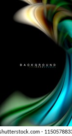 Fluid colors abstract background, twisted liquid design on black, colorful marble or plastic wave texture backdrop, multicolored template for business or technology presentation or web brochure cover