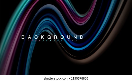 Fluid colors abstract background, twisted liquid design on black, colorful marble or plastic wave texture backdrop, multicolored template for business or technology presentation or web brochure cover