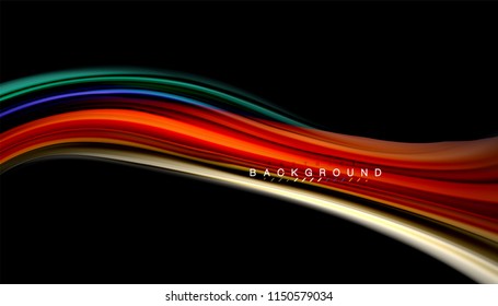 Fluid colors abstract background, twisted liquid design on black, colorful marble or plastic wave texture backdrop, multicolored template for business or technology presentation or web brochure cover