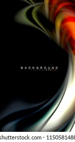 Fluid colors abstract background, twisted liquid design on black, colorful marble or plastic wave texture backdrop, multicolored template for business or technology presentation or web brochure cover