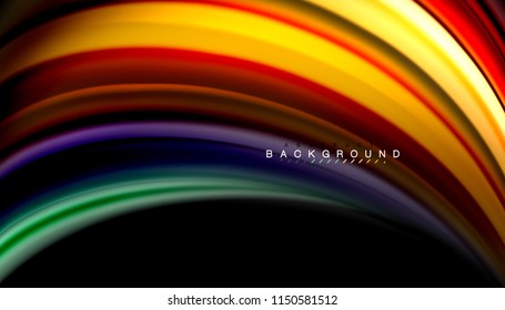 Fluid colors abstract background, twisted liquid design on black, colorful marble or plastic wave texture backdrop, multicolored template for business or technology presentation or web brochure cover