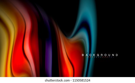 Colores fluidos fondo abstracto, diseño líquido retorcido sobre fondo negro, mármol colorido o textura de ondas plásticas, plantilla multicolor para presentación de negocios o tecnología o portada de folletos web