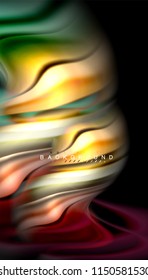 Fluid colors abstract background, twisted liquid design on black, colorful marble or plastic wave texture backdrop, multicolored template for business or technology presentation or web brochure cover