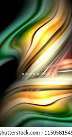 Fluid colors abstract background, twisted liquid design on black, colorful marble or plastic wave texture backdrop, multicolored template for business or technology presentation or web brochure cover